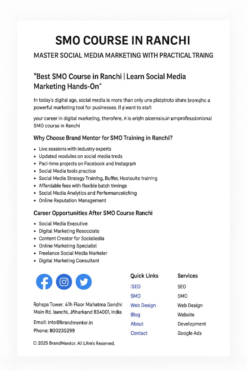 SMO COURSE IN RANCHI SMO COURSE IN RANCHI
